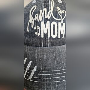 NEW! Band Mom Distressed Denim Trucker Style Cap. Cute Sparkles On Letters!